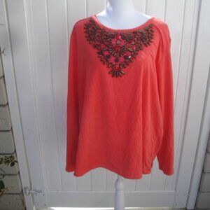 DG2 by Diane Gilman Top Women's Mellon 1X Knit with Beaded Detailed Neckline